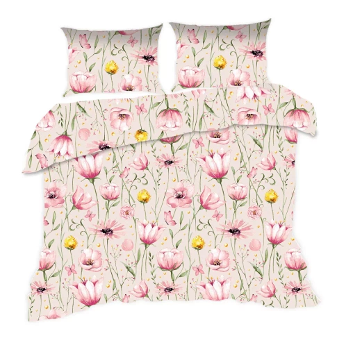 Komplet pościeli bawełnianej Classic E24 Karo 1744N kwiaty beżowa pudrowa – 100% bawełna, mocny splot, 2 elementy