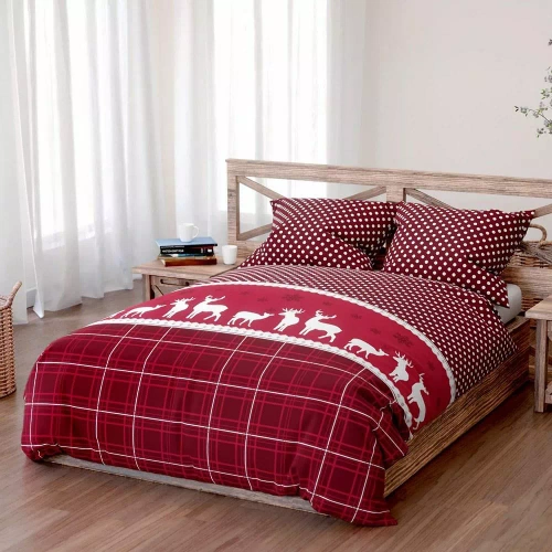 Świąteczna pościel Xmass 100% bawełna – kratka czerwona groszki, komplet z zamkiem Spod Igły i Nitki