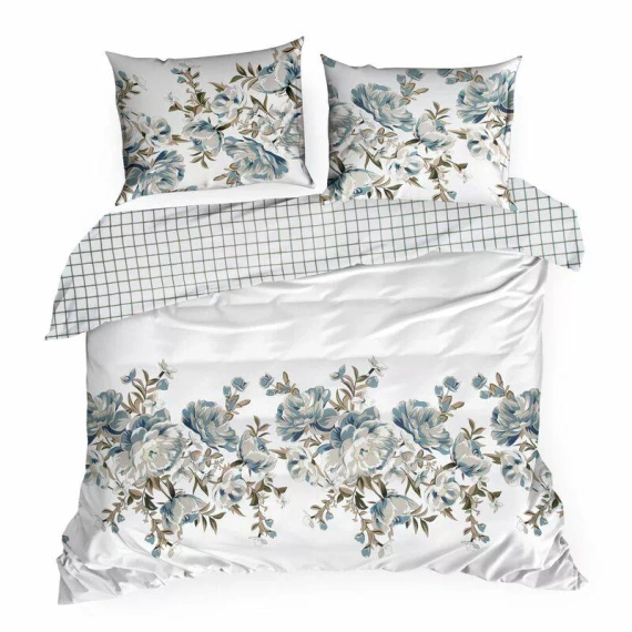 Pościel satynowa Spring 40 Kwiaty Eurofirany biały/turkusowy