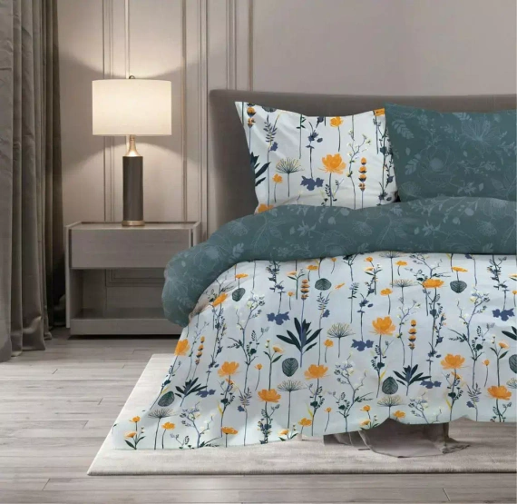 Pościel satynowa Elegant 013 kwiaty Faro szary 