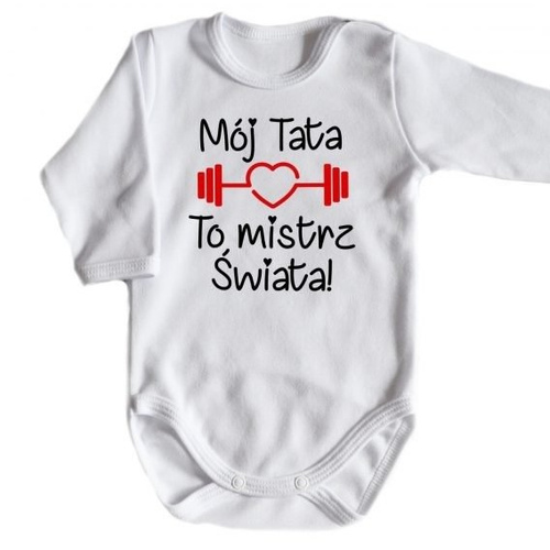 "Mój tata to mistrz świata" body długi rękaw Moocha biały