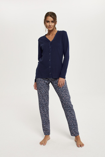 Piżama Damska długi rękaw, długie spodnie Sajna Italian Fashion - granat/druk