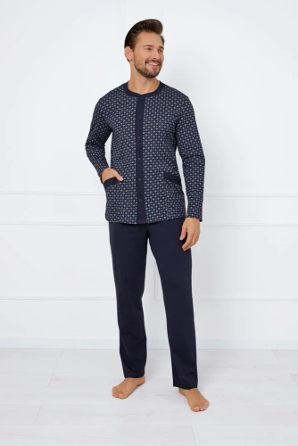 Piżama Męska długi rękaw i spodnie Rajmund Italian Fashion - druk/granatowy