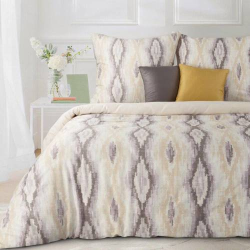 Pościel satynowa Nika 24 geometria Eurofirany kremowy-wrzosowy