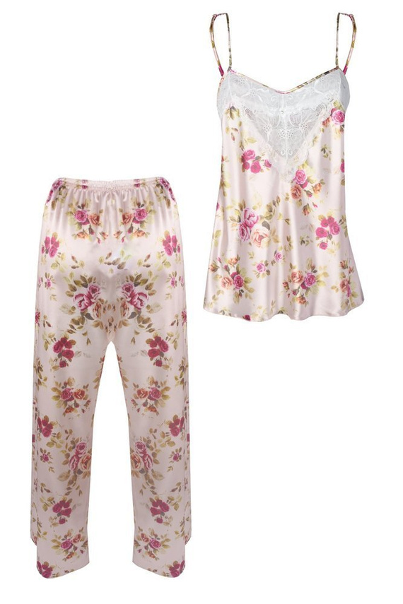 Piżama Damska Satynowa Flowers DKaren - DK-KC 5 biały