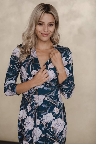 Sukienka ciążowa i do karmienia Grow with me Milk&Love granatowa w piwonie