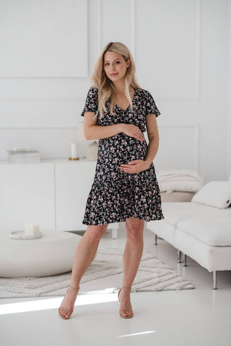 Sukienka ciążowa i do karmienia Lovely Dress Milk&Love granat w różyczki