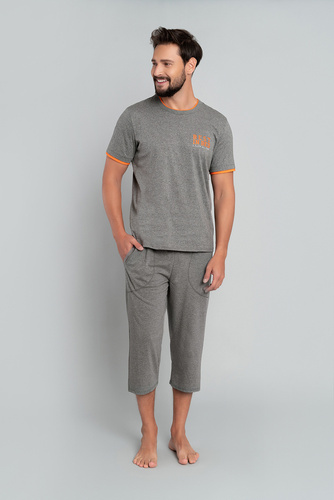 Piżama Męska krótki rękaw, 3/4 spodnie Marek Italian Fashion- średni melanż