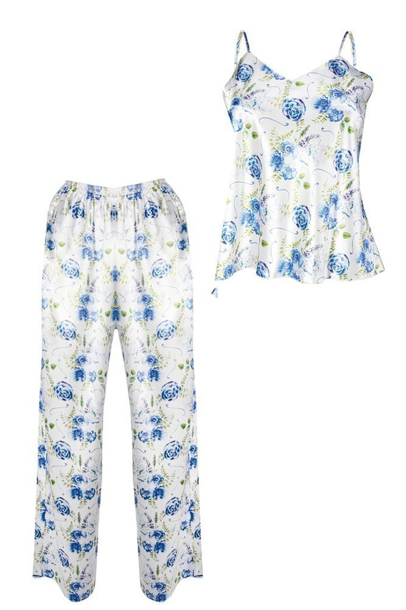 Piżama Damska Satynowa Flowers DKaren - DK-KI 3 biały