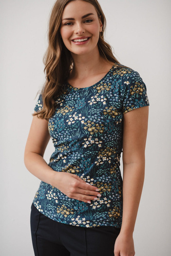 Bluzka do karmienia i ciążowa z krótkim rękawem Milk Shirt Milk&Love łąka na granatowym