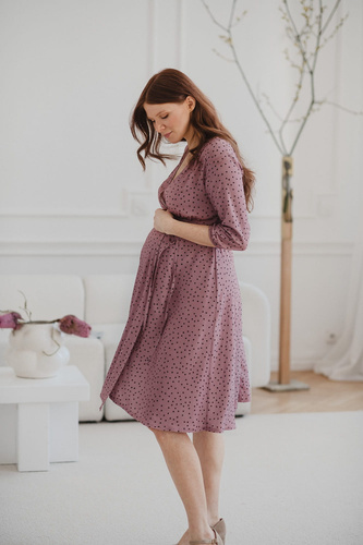 Sukienka ciążowa i do karmienia rękaw 3/4  Milk Shake Milk&Love liliowa w groszki