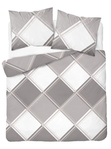 Pościel satynowa krata 4683 A Home Satin Detexpol beżowy