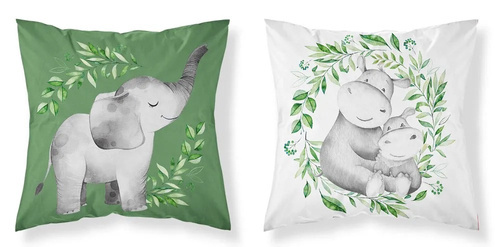 Poszewka bawełniana PSBA 17B Mayamoo 26 Słoń Hipopotamy Detexpol zielony