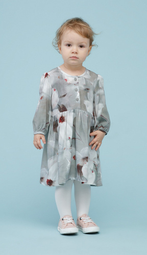 Sukienka z długim rękawem Tres Bien Pinokio - szare kwiaty