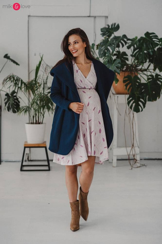 Sukienka do karmienia ciążowa Two Ways MIDI Milk&Love miętowa granatowa w listki