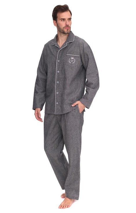 Piżama Zeus 2533 L&L – męska, bawełniana, melanżowa, koszulowa