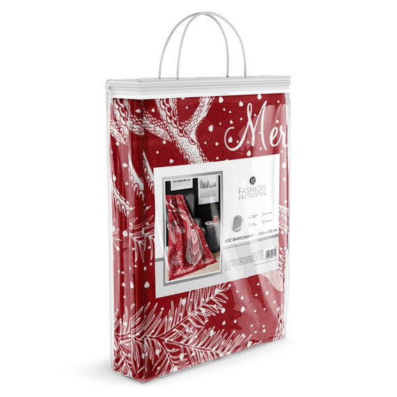 Koc świąteczny z frędzlami 082 JB renifer Detexpol czerwony