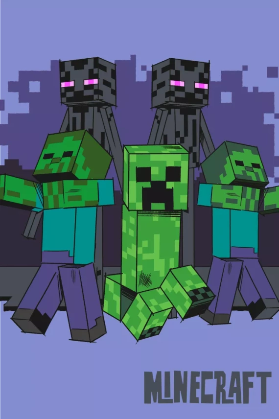 Kocyk z mikrofibry pled dziecięcy Minecraft Mobs coming for you Jerry Fabrics