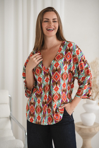 Milk&Love Bluzka ciążowa i do karmienia Bahama Mama w print Boho wiskoza, oversize, rękaw 3/4