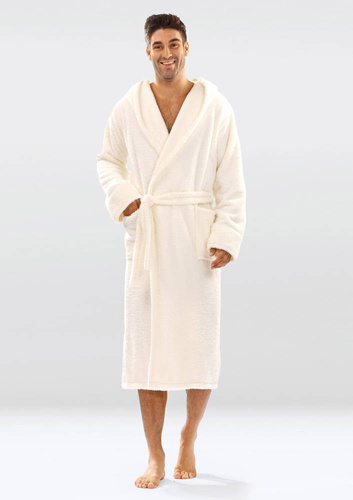 Szlafrok męski, podomka 130 z kapturem Dkaren - ecru