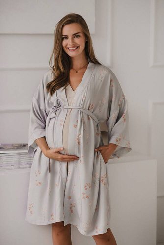 Szlafrok ciążowy bambusowy  Flowers on Blue Milk&Love niebieski 