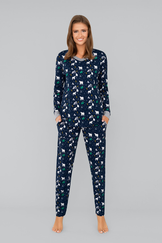 Piżama damska Ava Italian Fashion- druk granatowy 