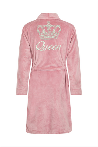 Szlafrok damski polarowy Queen + Korona ByShelly - brudny róż/srebrny