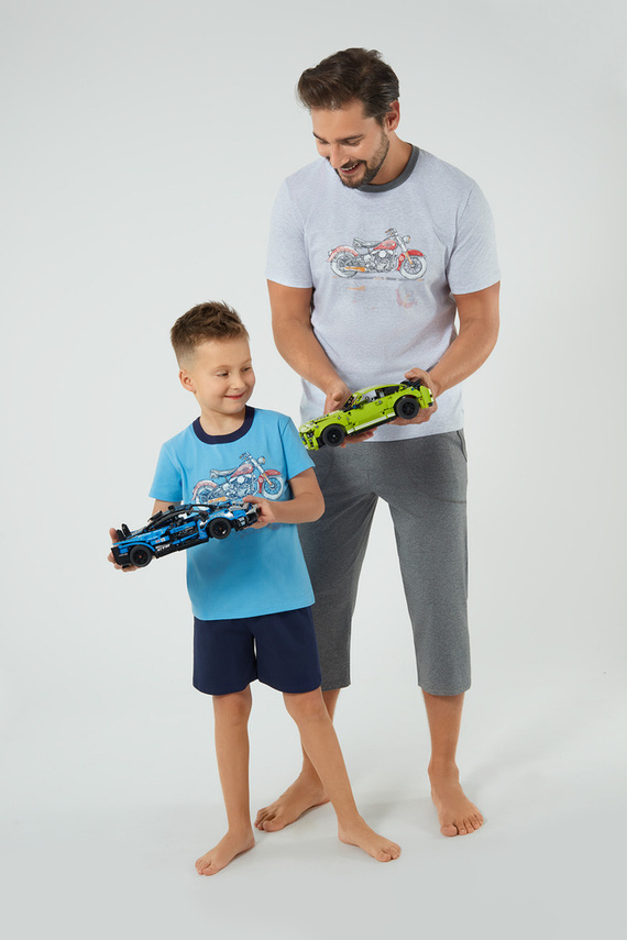 Piżama Męska krótki rękaw, 3/4 spodnie Junak Italian Fashion - j.melanż/śr.melanż