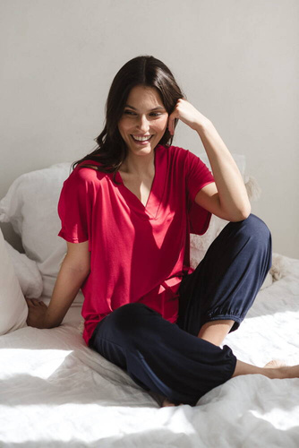 Bambusowe spodnie od piżamy ciążowej długie Moon Milk&Love granatowy