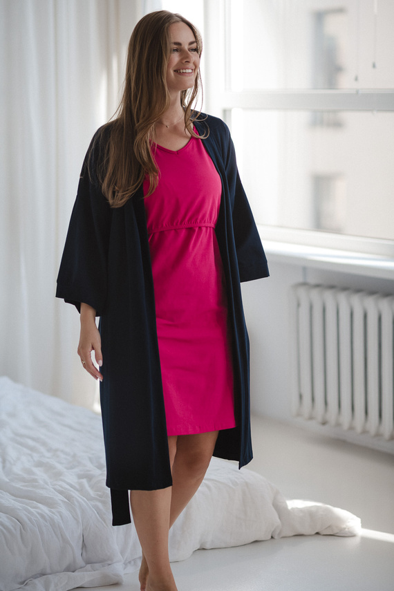 Milk&Love szlafrok ciążowy granatowy– bawełniana dzianina, elastyczny, idealny na połóg