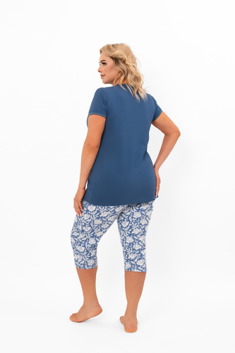 Piżama damska Boma – kwiatowe spodnie 3/4 i elegancka góra Italian Fashion - jeans/druk