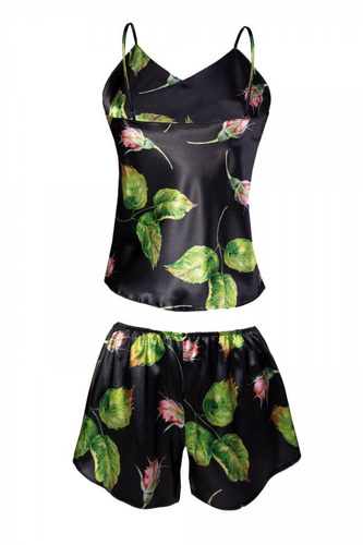 Komplet piżama damska Flowers DKaren -DK-KK 8 czarny