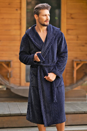 Szlafrok męski z kapturem Zygmunt Italian Fashion- granatowy 
