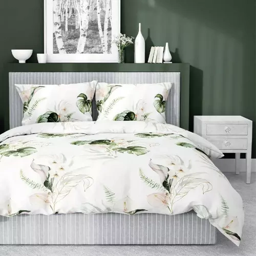 Pościel satynowa liście monstery 4452 A Home Satin Detexpol zielony