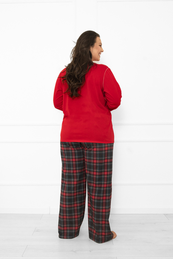 Piżama damska Rozana Italian Fashion czerwona 100% bawełna, długi rękaw , spodnie w kratę