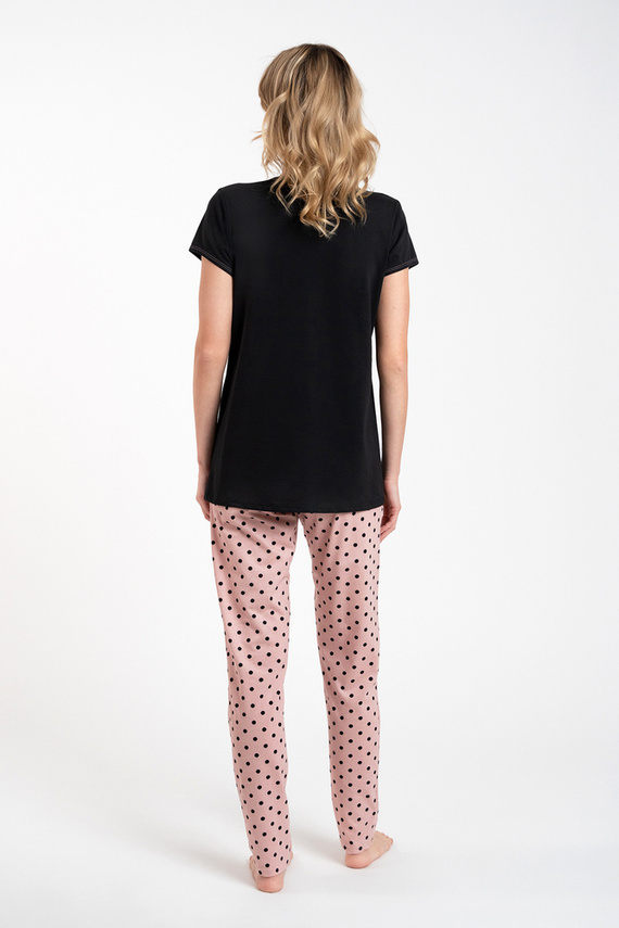 Piżama Damska krótki rękaw, długie spodnie Buscato Italian Fashion- czarny/druk