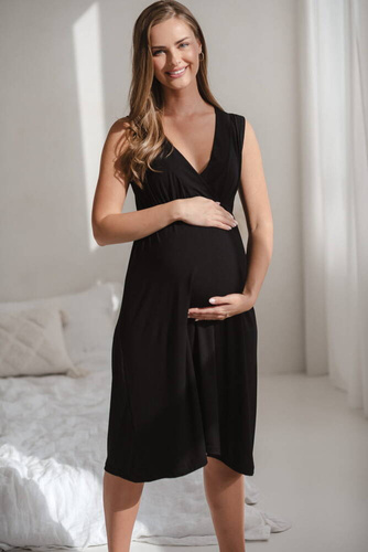 Koszula nocna ciążowa i do karmienia z bambusa Star Light Milk&Love czarny 