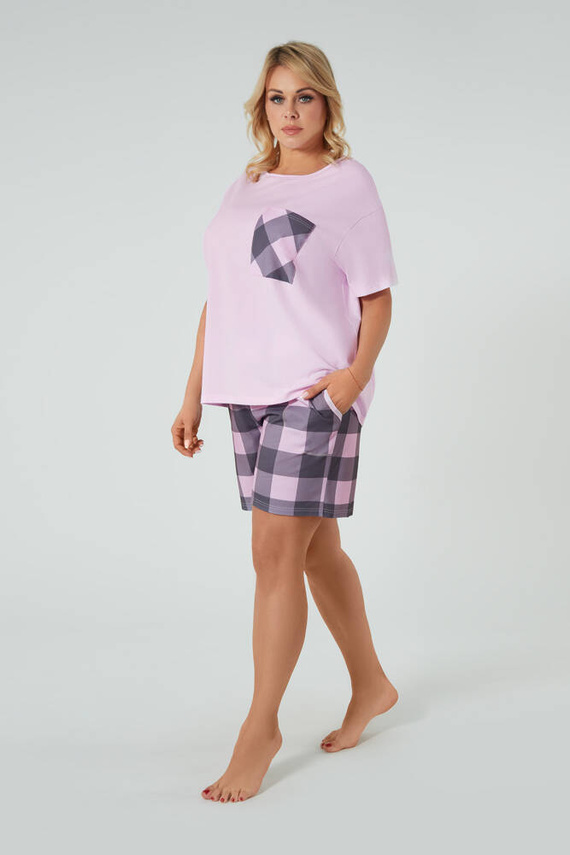 Piżama Damska krótki rękaw, spodenki Kayo Italian Fashion - róż/druk