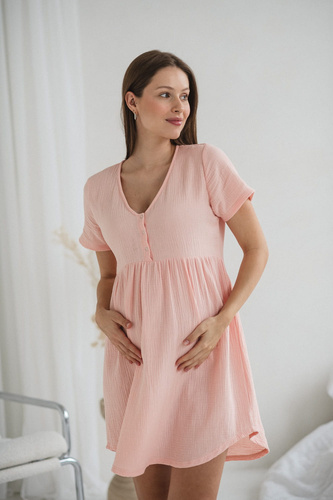 Koszula nocna ciążowa i do karmienia muślinowa Aurora Milk&Love łososiowy