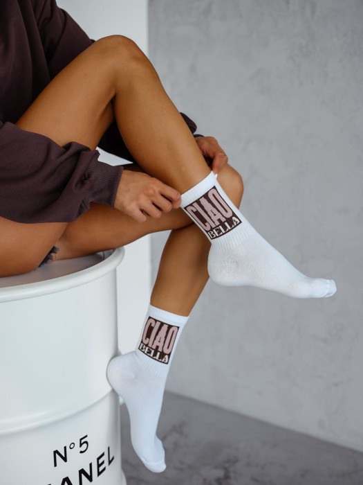 Damskie skarpetki Milena 0200-174 – z napisem Ciao Bella w stylu streetwear