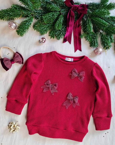 Sweterek z kokardkami M0732 Marija - czerwony