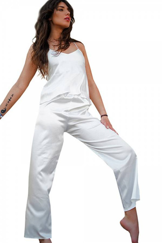 Piżama Damska Satynowa Iga DKaren - Jasny Ecru