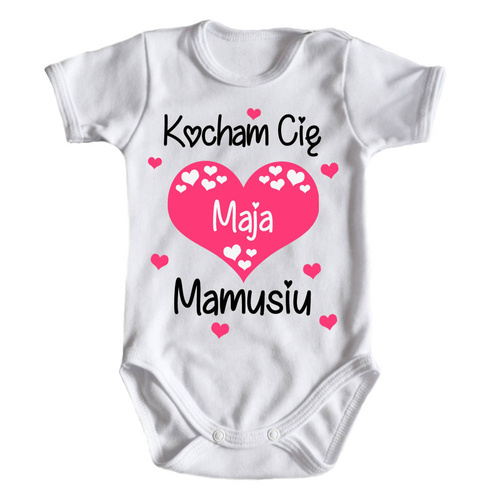 Body krótki rękaw "Kocham Cię Mamusiu z imieniem dziecka" Moocha biały