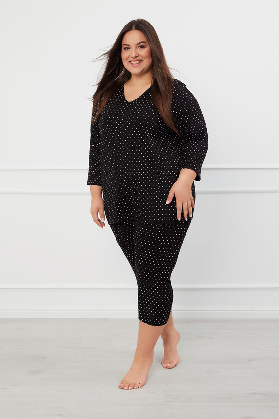 Piżama Damska 3/4 rękaw, 3/4 spodnie Puntini Italian Fashion - czarny