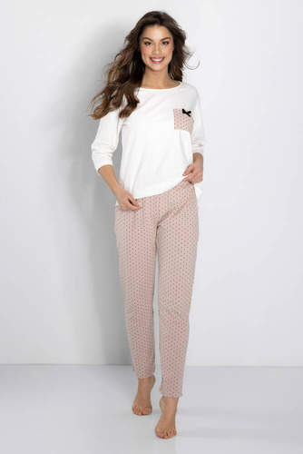 Piżama damska Eliza Momenti Per Me ecru-powder pink