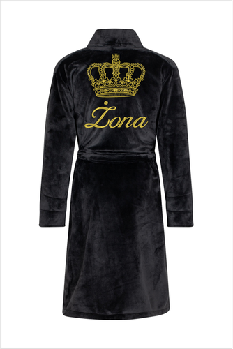 Szlafrok damski polarowy Żona + Korona ByShelly - czarny/złoty