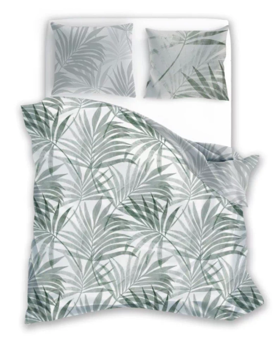Pościel satynowa liście Milargo Verde 004 Faro szary