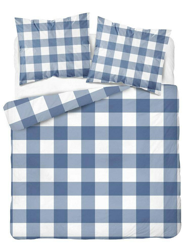 Pościel bawełniana 3840 B krata Detexpol niebieski/biały 