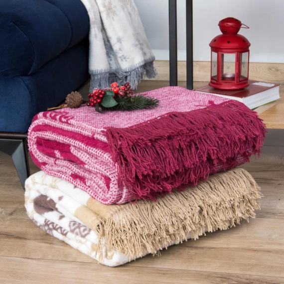 Koc świąteczny renifery 16675A Darymex bordowy