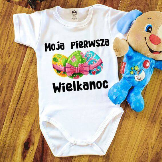 Body krótki rękaw "Moja pierwsza Wielkanoc z jajeczkami" Moocha biały 